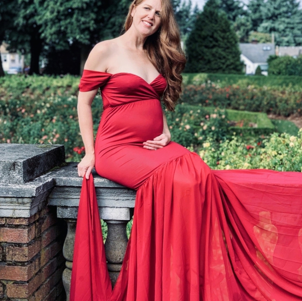Elegant Red Off-Shoulder Maternity Dress